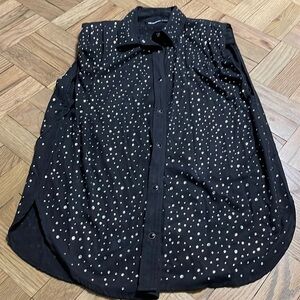 Kooples womans rhinestone sleeveless button down shirt size 2 (SM) boho ,cowboy